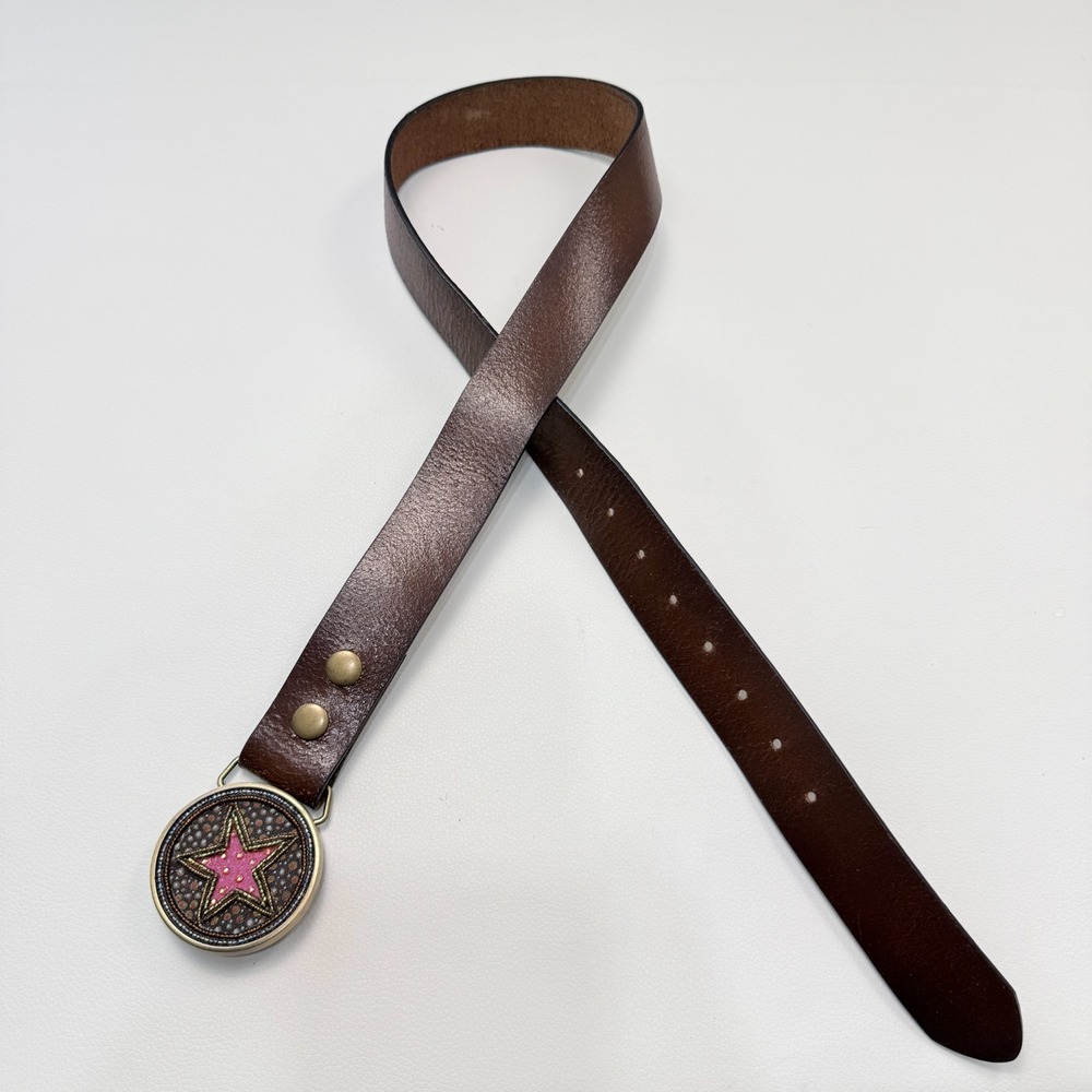 Natural Life Boho Western Leather Belt Pink Star Festival Rockstar Size S/M - Picture 4 of 8